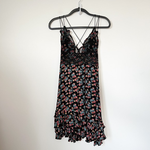NWT Free People Adella Slip Mini Dress Floral Small Black - Picture 6 of 16